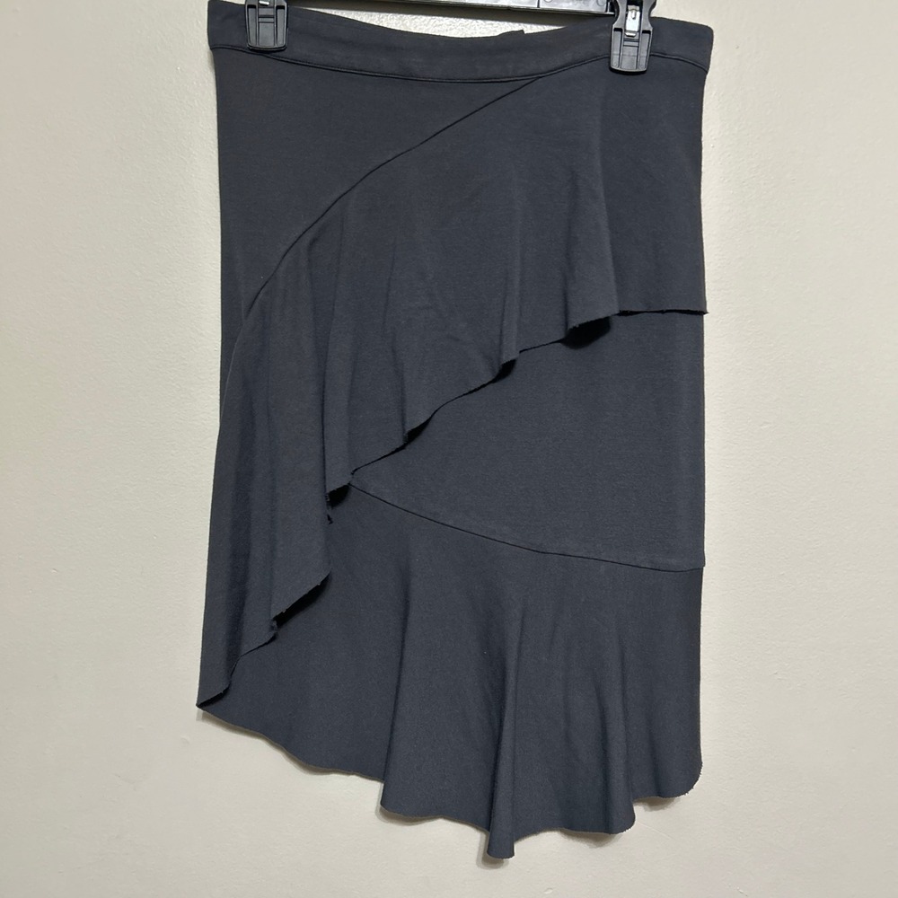 Bordeaux Skirt 6 Charcoal Grey Waterfall Ruffle Asymmetrical Tiered Knit Casual